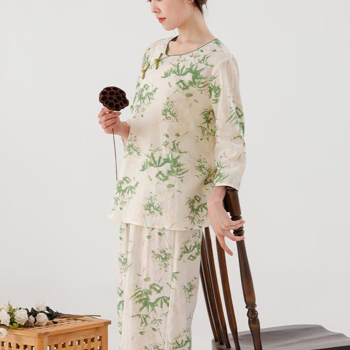 Ensemble de nuit en gaze de coton et bambou vert