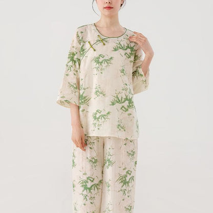 Ensemble de nuit en gaze de coton et bambou vert