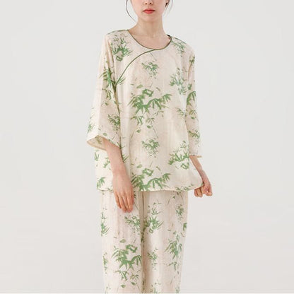 Ensemble de nuit en gaze de coton et bambou vert