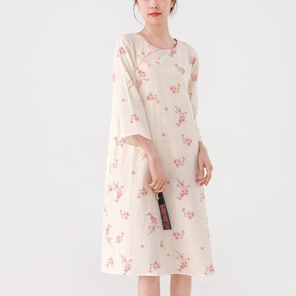 Chemise de nuit en gaze de coton douce avec fleurs de prunier