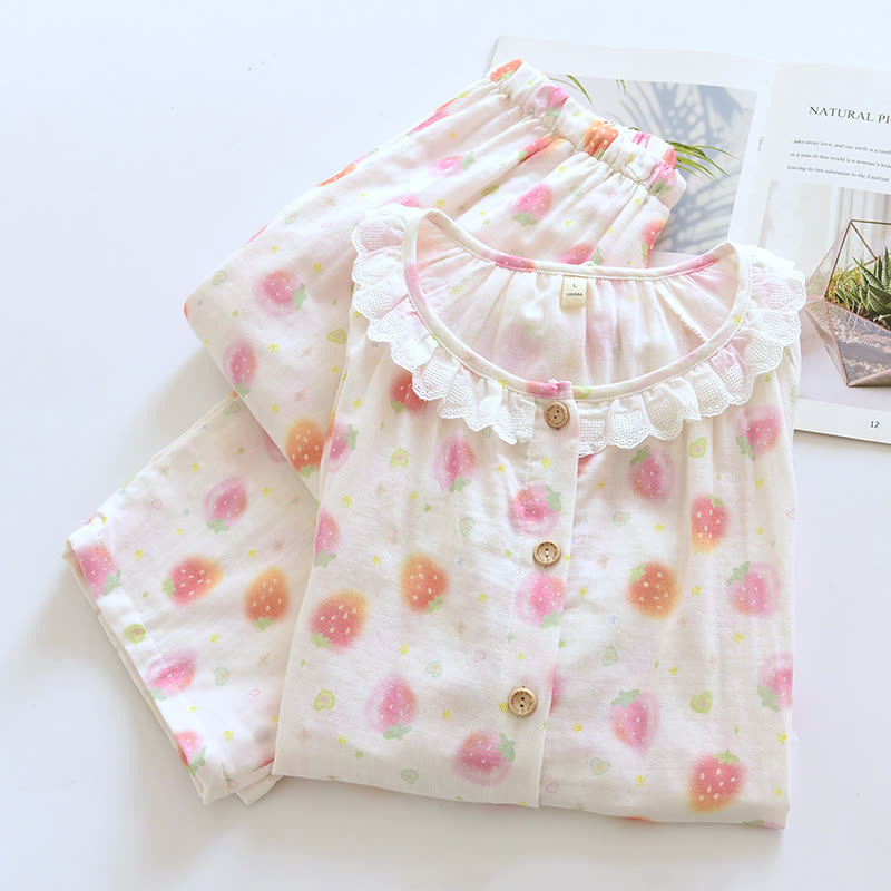 Ensemble pyjama en gaze de coton Sweet Strawberry
