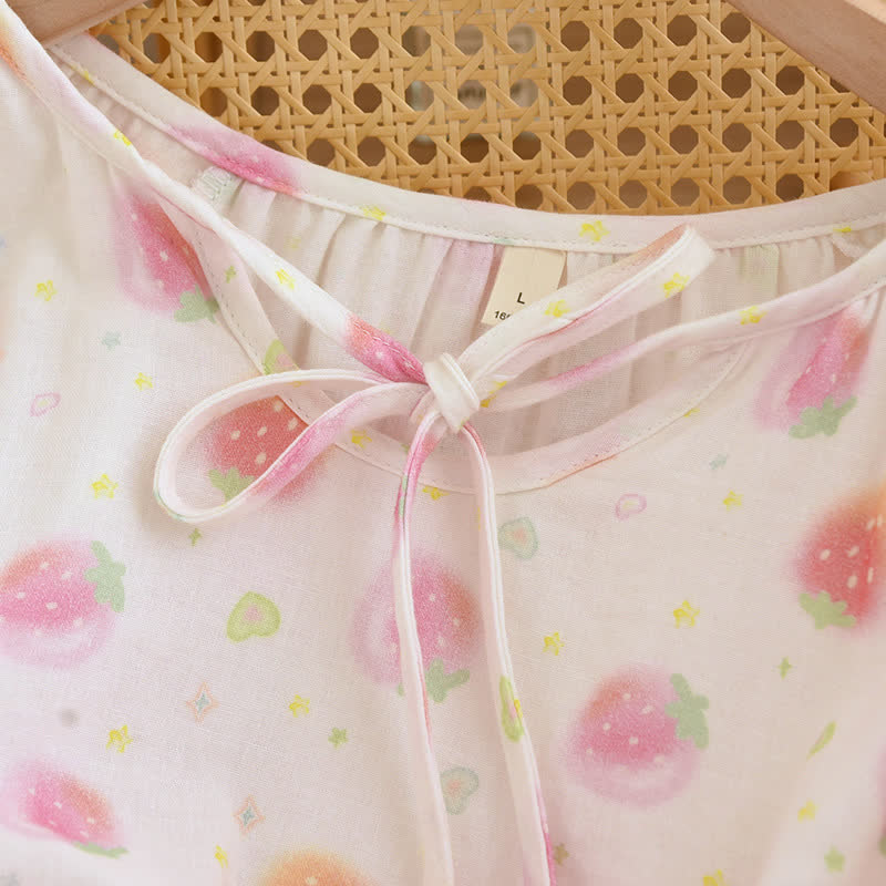 Vêtements de nuit en gaze de coton fraise rafraîchissante