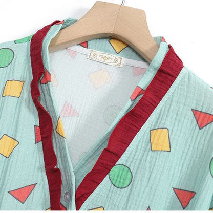 Chemise de nuit kimono surdimensionnée en gaze de coton géométrique