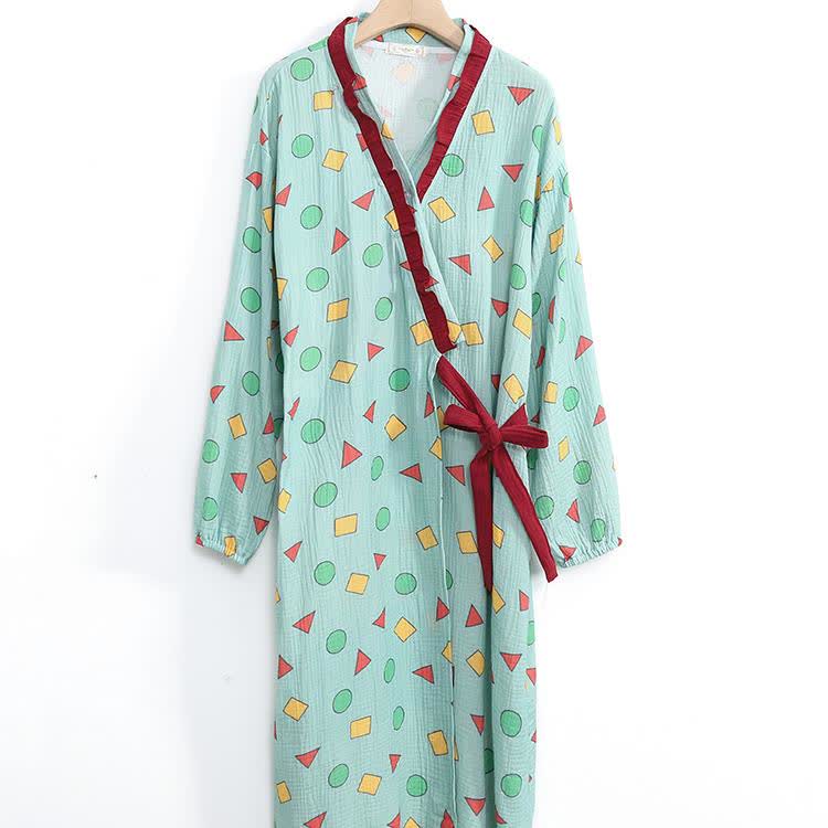 Chemise de nuit kimono surdimensionnée en gaze de coton géométrique