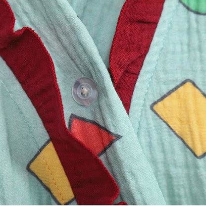 Chemise de nuit kimono surdimensionnée en gaze de coton géométrique