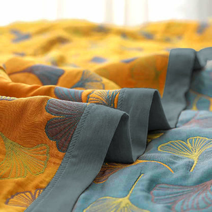 Couette réversible en coton à motif de feuilles de ginkgo