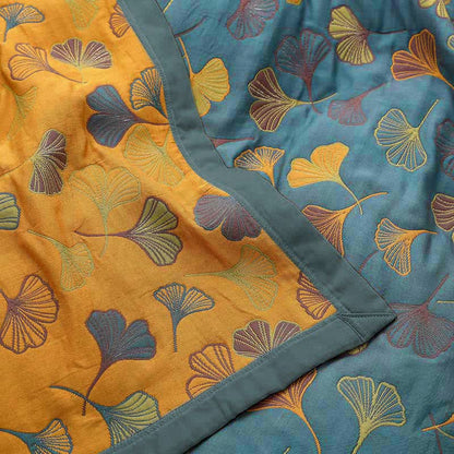 Couette réversible en coton à motif de feuilles de ginkgo