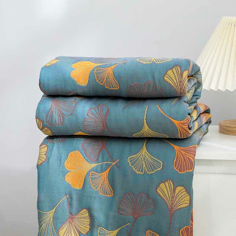 Couette réversible en coton à motif de feuilles de ginkgo