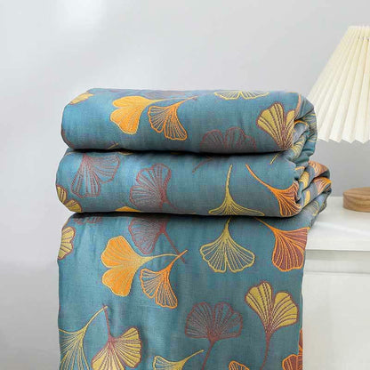 Couette réversible en coton à motif de feuilles de ginkgo