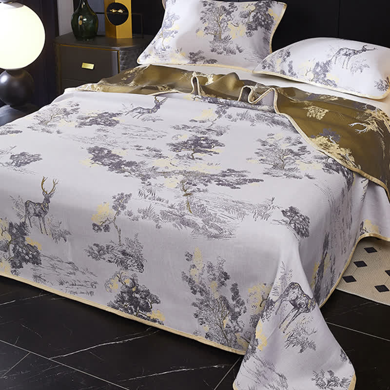 Couette réversible rafraîchissante au motif paysage jacquard