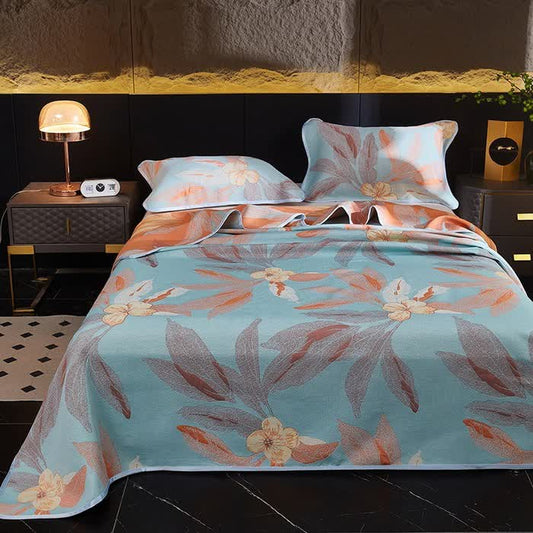 Couette réversible et respirante avec motif de feuilles jacquard