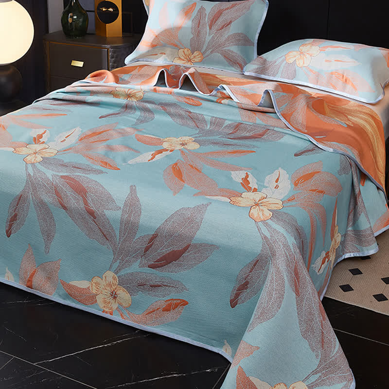 Couette réversible et respirante avec motif de feuilles jacquard