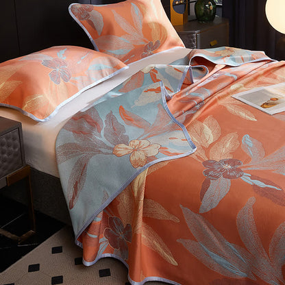 Couette réversible et respirante avec motif de feuilles jacquard