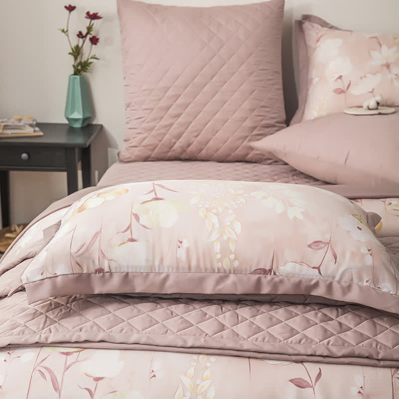 Linge de lit matelassé en fibre lyocell à motif floral