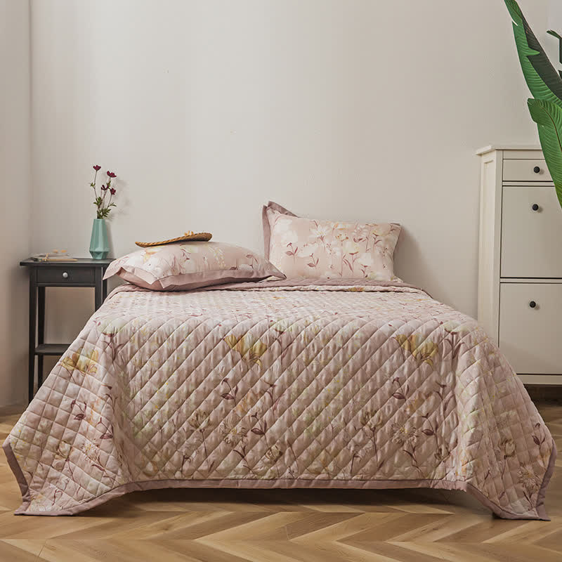 Linge de lit matelassé en fibre lyocell à motif floral