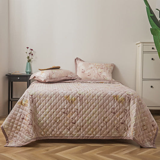 Linge de lit matelassé en fibre lyocell à motif floral