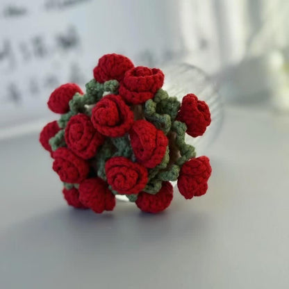 Dessous de verre crocheté fait main avec un bouquet de roses