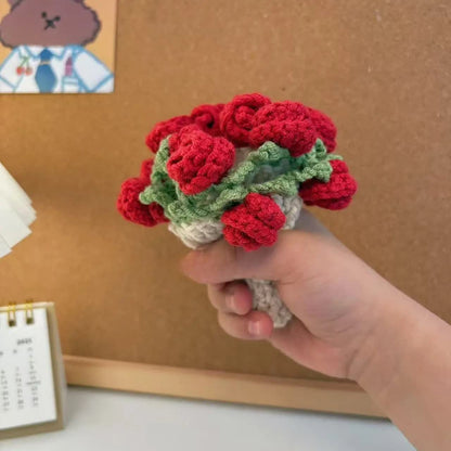 Dessous de verre crocheté fait main avec un bouquet de roses