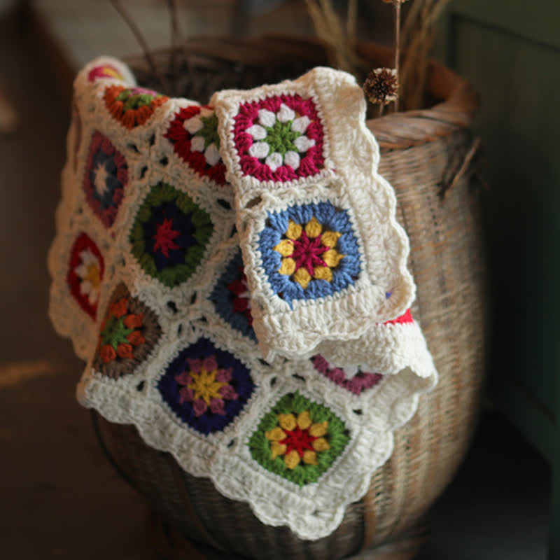 Couverture crochetée tissée à la main avec bordure marguerite