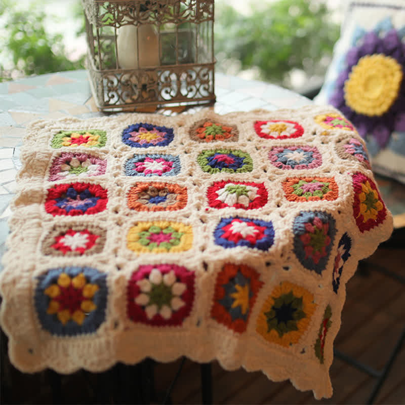 Couverture crochetée tissée à la main avec bordure marguerite