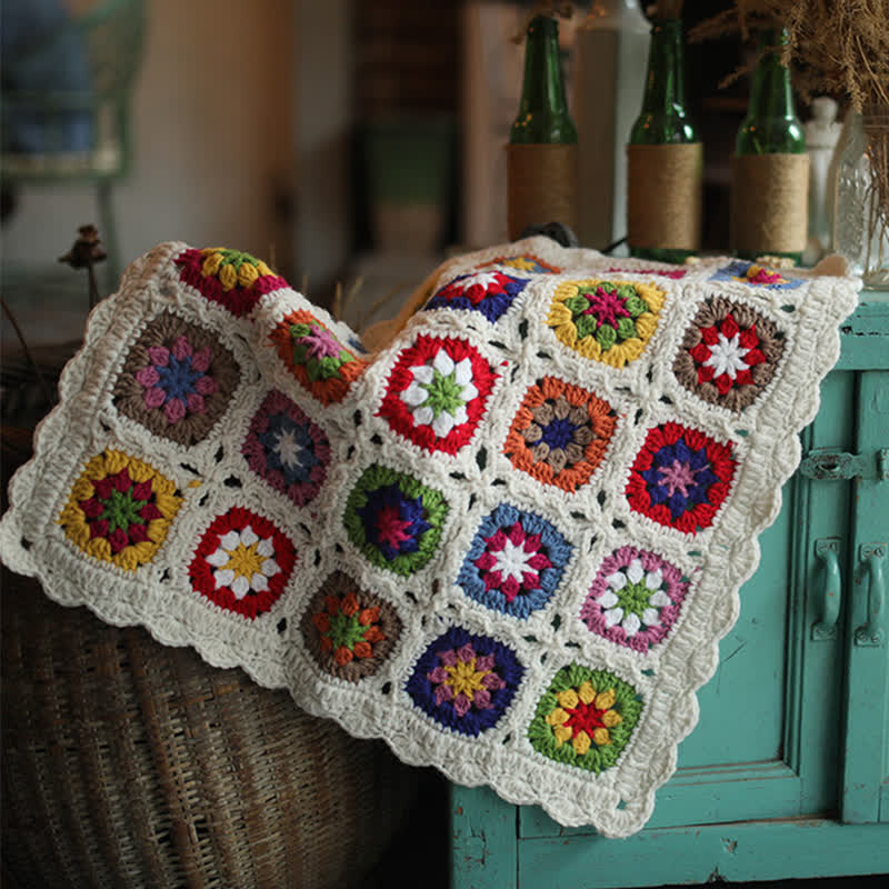 Couverture crochetée tissée à la main avec bordure marguerite