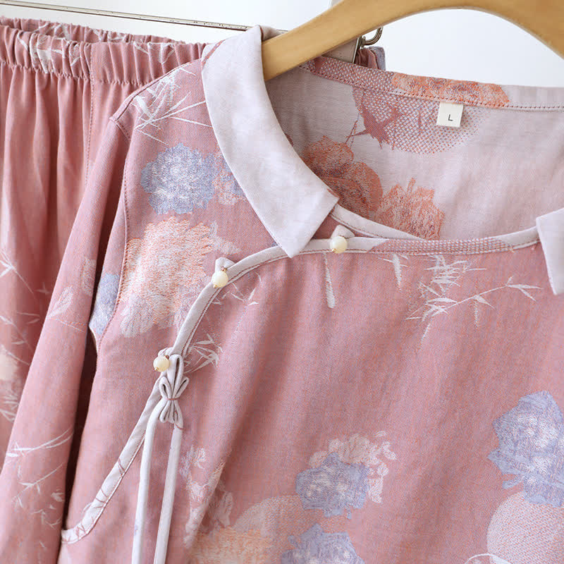 Ensemble de pyjama vintage en coton et bambou à fleurs