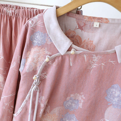 Ensemble de pyjama vintage en coton et bambou à fleurs
