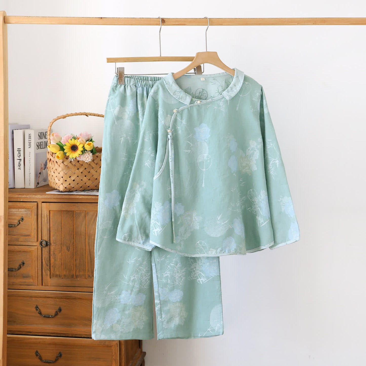 Ensemble de pyjama vintage en coton et bambou à fleurs