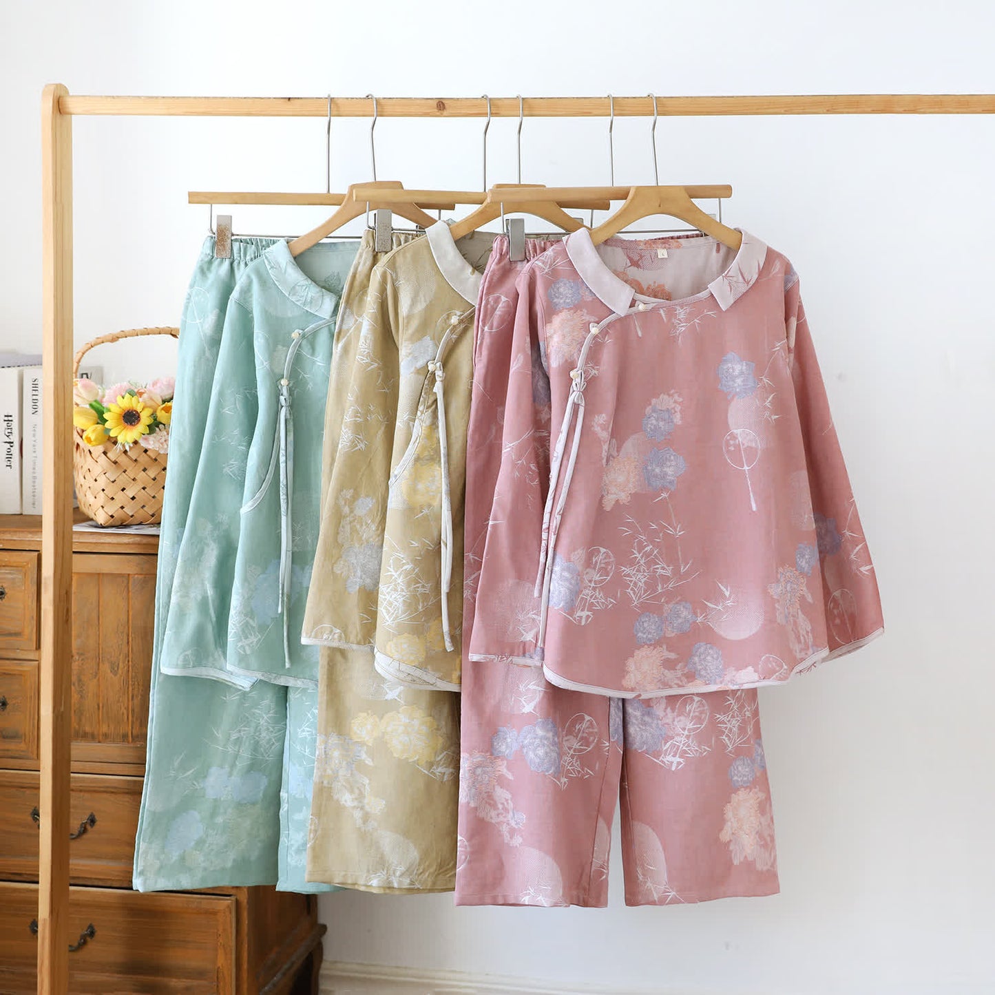 Ensemble de pyjama vintage en coton et bambou à fleurs