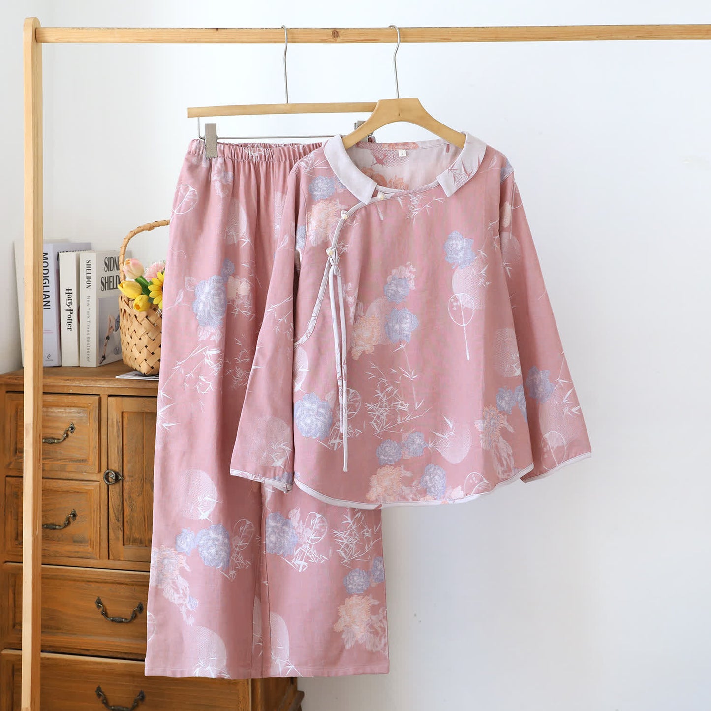 Ensemble de pyjama vintage en coton et bambou à fleurs