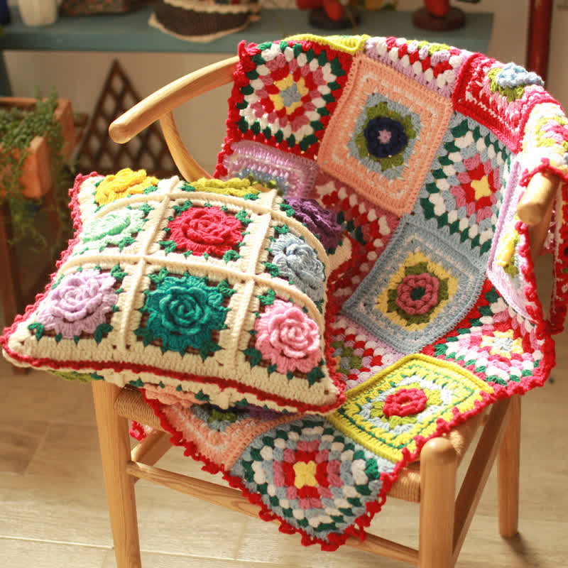 Élégante couverture au crochet tissée à la main avec motif floral