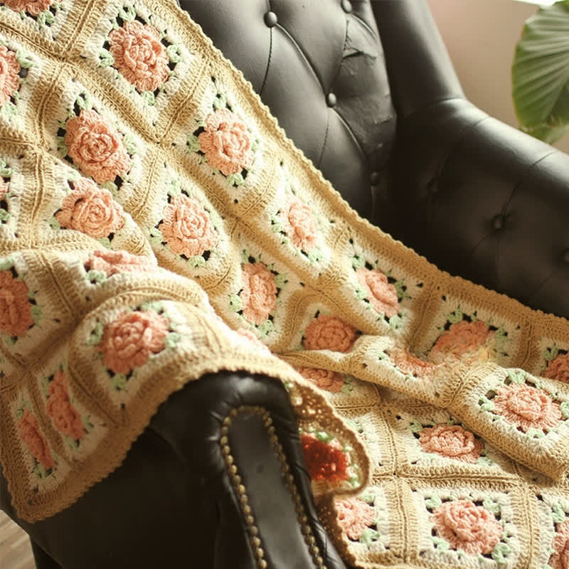 Rural Rose – Couverture de canapé au crochet tissée à la main