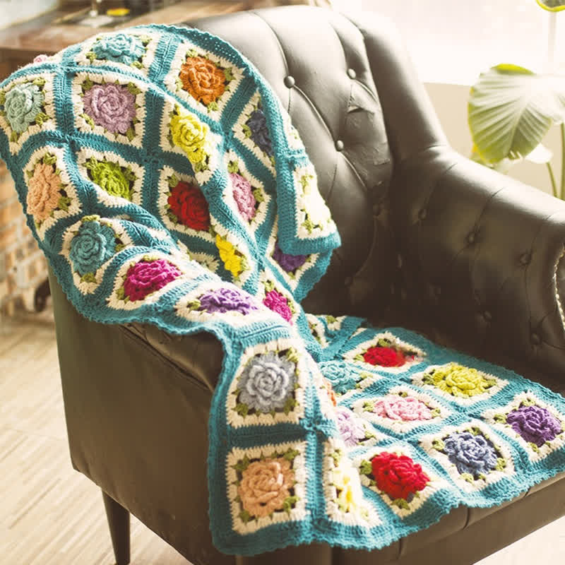 Rural Rose – Couverture de canapé au crochet tissée à la main