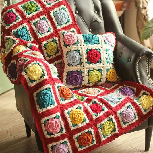 Rural Rose – Couverture de canapé au crochet tissée à la main