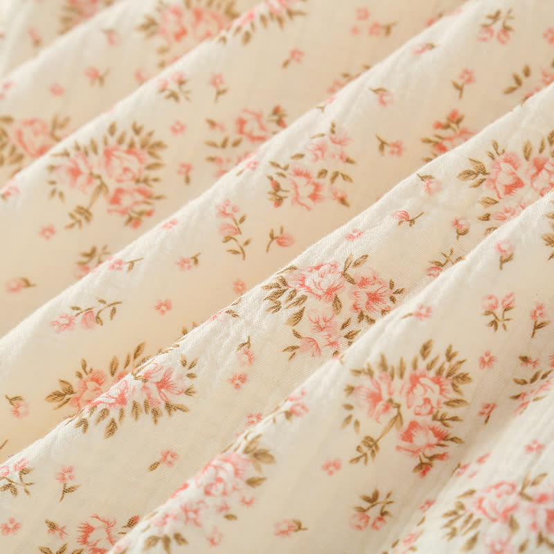 Chemise de nuit à manches longues en double gaze de coton à motif floral