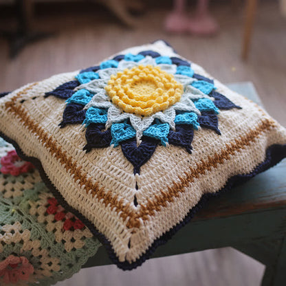 Housse de coussin décorative au crochet faite à la main, style pastoral