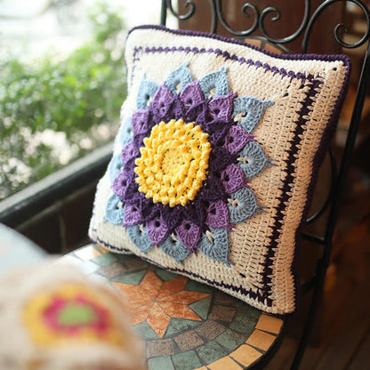 Housse de coussin décorative au crochet faite à la main, style pastoral