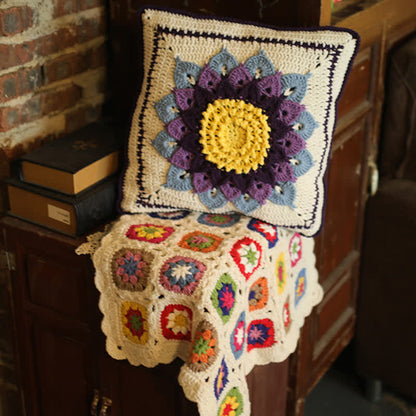Housse de coussin décorative au crochet faite à la main, style pastoral