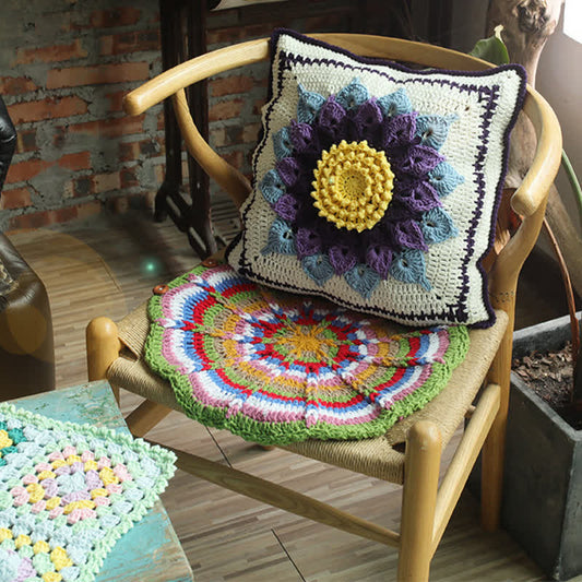 Housse de coussin décorative au crochet faite à la main, style pastoral