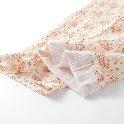 Ensemble de vêtements d'intérieur à manches longues en double gaze de coton à fleurs