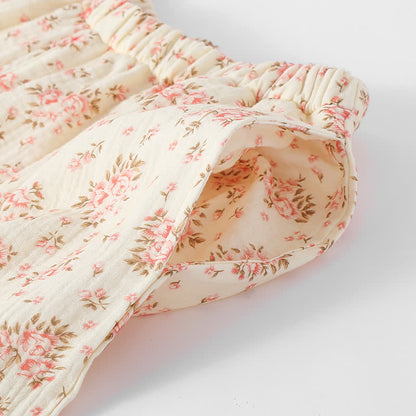 Ensemble de vêtements d'intérieur à manches longues en double gaze de coton à fleurs