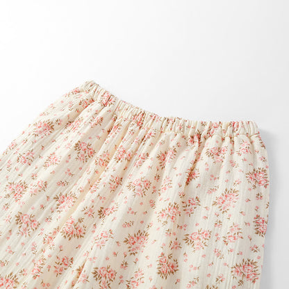 Ensemble de vêtements d'intérieur à manches longues en double gaze de coton à fleurs