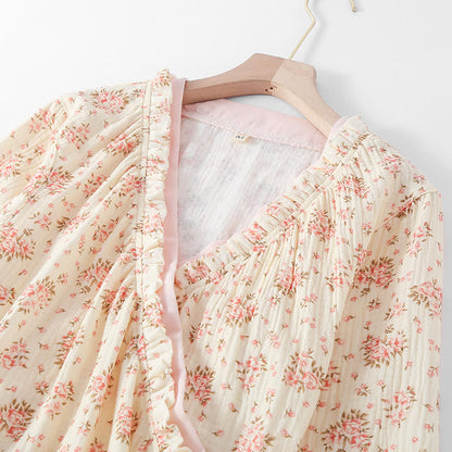 Ensemble de vêtements d'intérieur à manches longues en double gaze de coton à fleurs