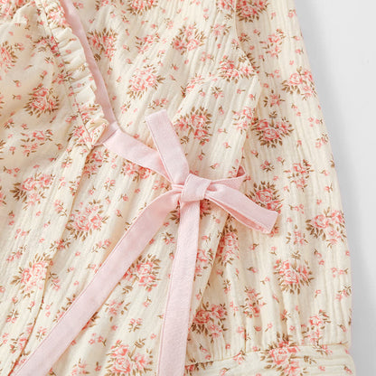Ensemble de vêtements d'intérieur à manches longues en double gaze de coton à fleurs