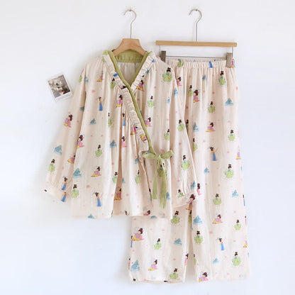 Ensemble de vêtements d'intérieur vintage en gaze de coton avec devant asymétrique