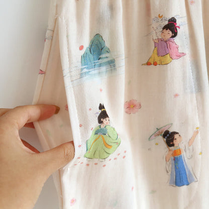 Ensemble de vêtements d'intérieur vintage en gaze de coton avec devant asymétrique
