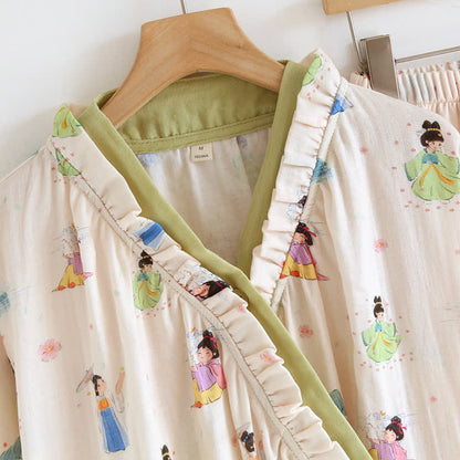 Ensemble de vêtements d'intérieur vintage en gaze de coton avec devant asymétrique