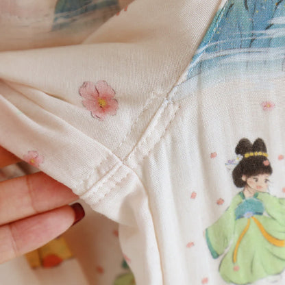Ensemble de vêtements d'intérieur vintage en gaze de coton avec devant asymétrique