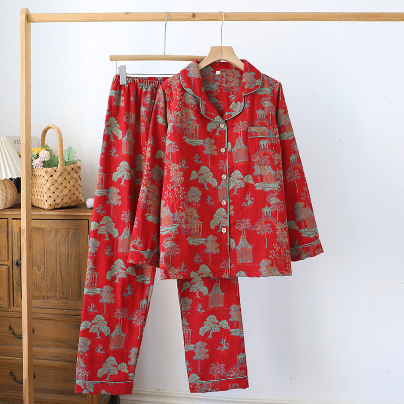 Ensemble de vêtements d'intérieur en jacquard de coton double fil avec motif arbre