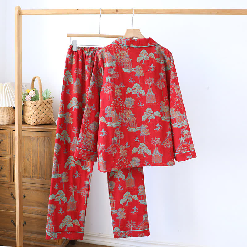 Ensemble de vêtements d'intérieur en jacquard de coton double fil avec motif arbre